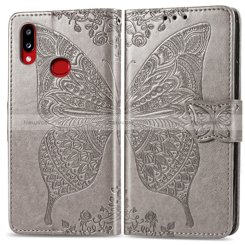 Leather Case Stands Butterfly Flip Cover Holder for Samsung Galaxy A10s Gray