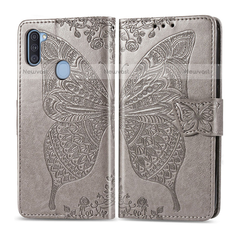 Leather Case Stands Butterfly Flip Cover Holder for Samsung Galaxy A11 Gray