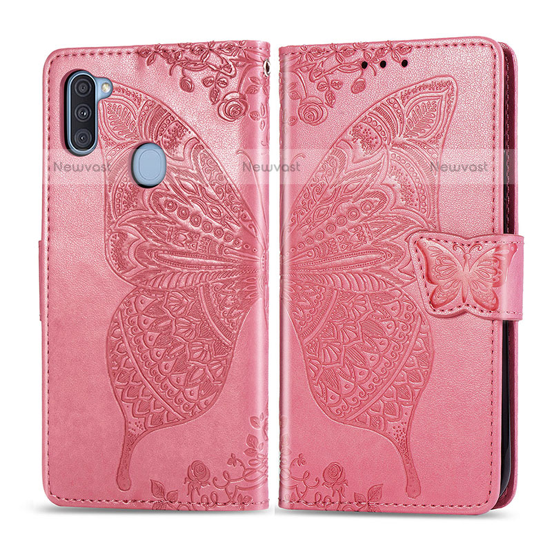 Leather Case Stands Butterfly Flip Cover Holder for Samsung Galaxy A11 Hot Pink