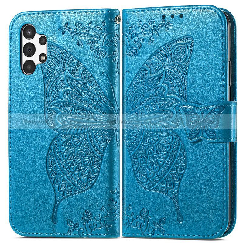 Leather Case Stands Butterfly Flip Cover Holder for Samsung Galaxy A13 4G Blue