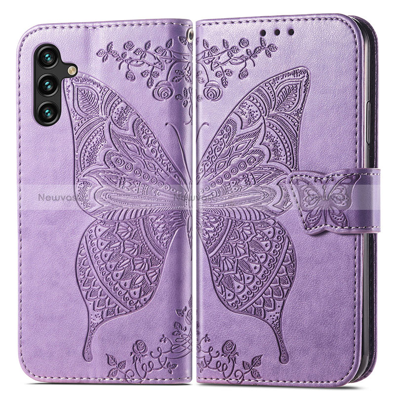 Leather Case Stands Butterfly Flip Cover Holder for Samsung Galaxy A13 5G Clove Purple