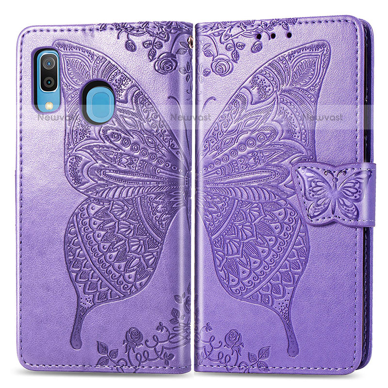 Leather Case Stands Butterfly Flip Cover Holder for Samsung Galaxy A20 Clove Purple