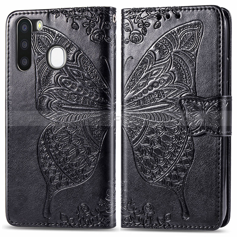 Leather Case Stands Butterfly Flip Cover Holder for Samsung Galaxy A21 European Black