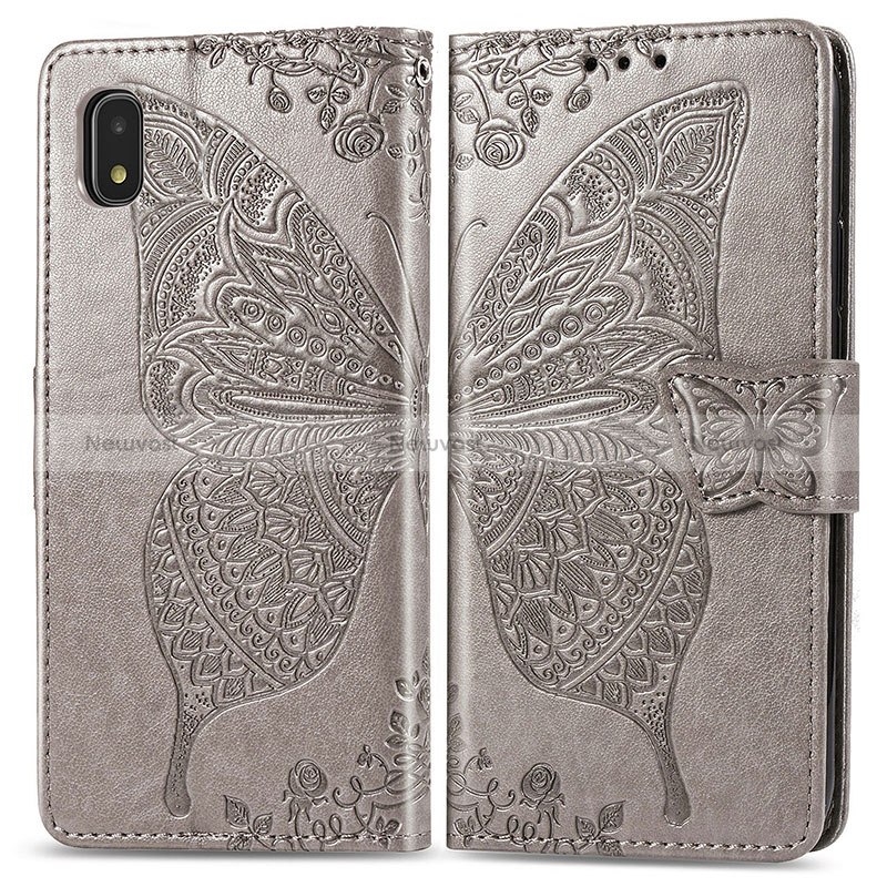 Leather Case Stands Butterfly Flip Cover Holder for Samsung Galaxy A21 SC-42A Gray