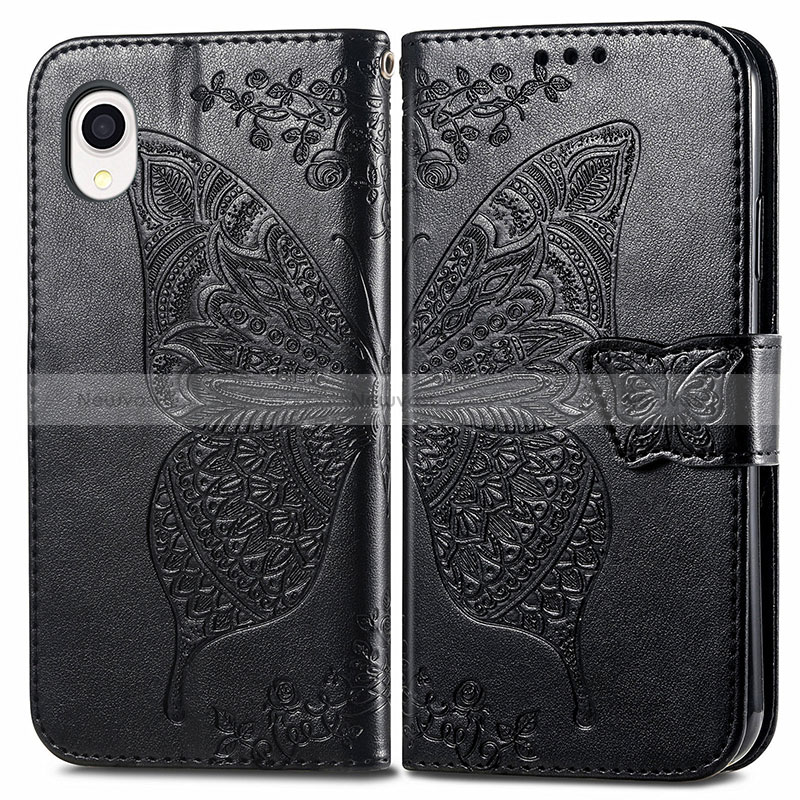 Leather Case Stands Butterfly Flip Cover Holder for Samsung Galaxy A22 5G SC-56B Black
