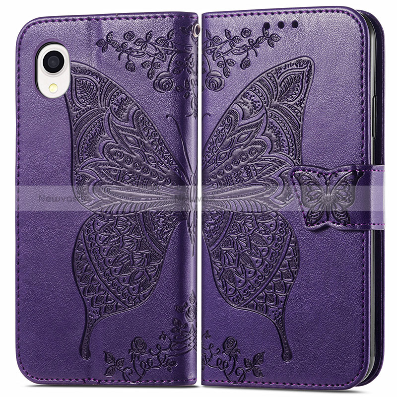 Leather Case Stands Butterfly Flip Cover Holder for Samsung Galaxy A22 5G SC-56B Purple