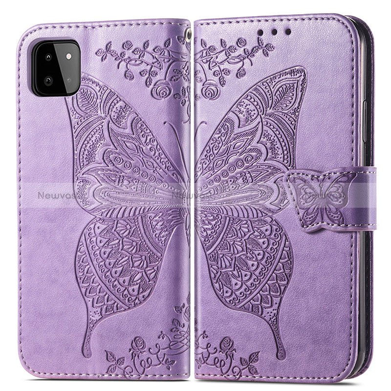 Leather Case Stands Butterfly Flip Cover Holder for Samsung Galaxy A22s 5G Clove Purple