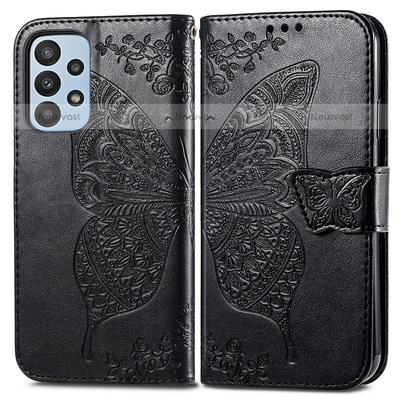 Leather Case Stands Butterfly Flip Cover Holder for Samsung Galaxy A23 5G Black