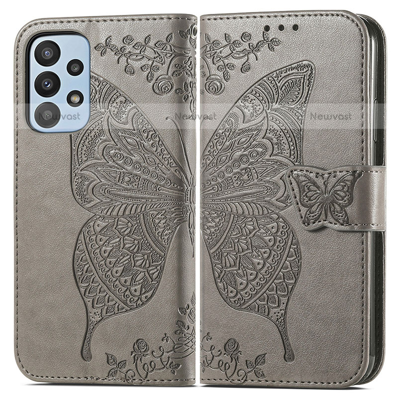 Leather Case Stands Butterfly Flip Cover Holder for Samsung Galaxy A23 5G Gray