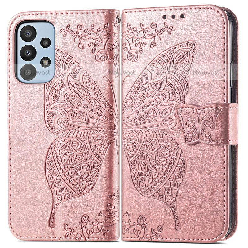 Leather Case Stands Butterfly Flip Cover Holder for Samsung Galaxy A23 5G Pink