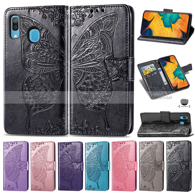 Leather Case Stands Butterfly Flip Cover Holder for Samsung Galaxy A30