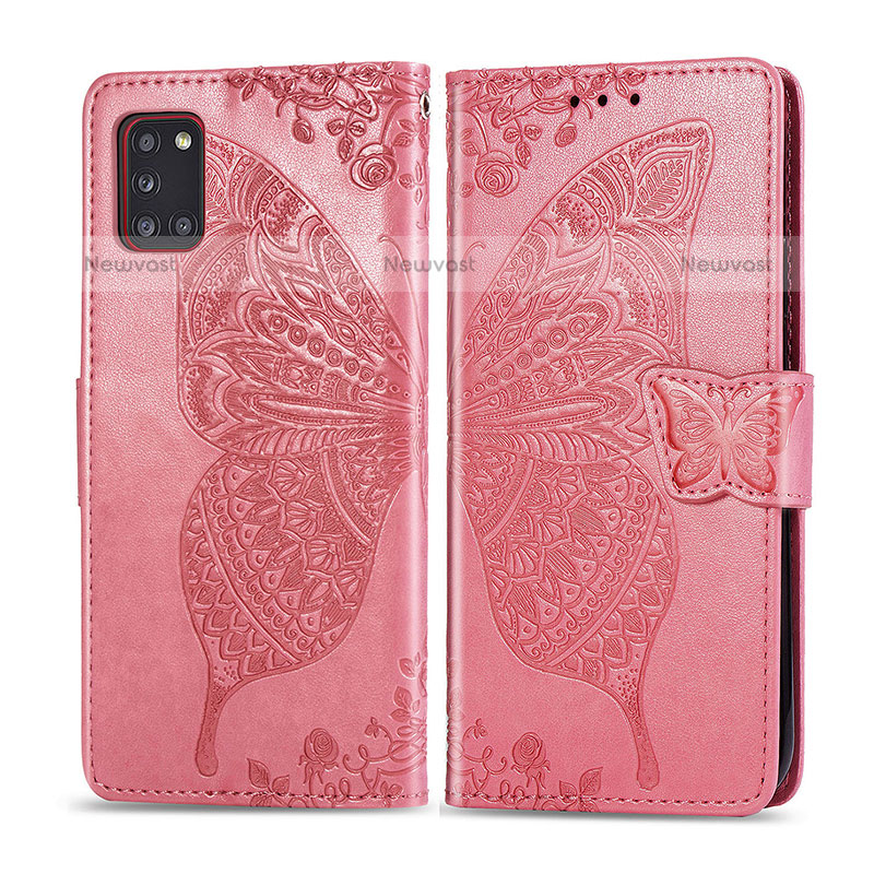 Leather Case Stands Butterfly Flip Cover Holder for Samsung Galaxy A31 Hot Pink