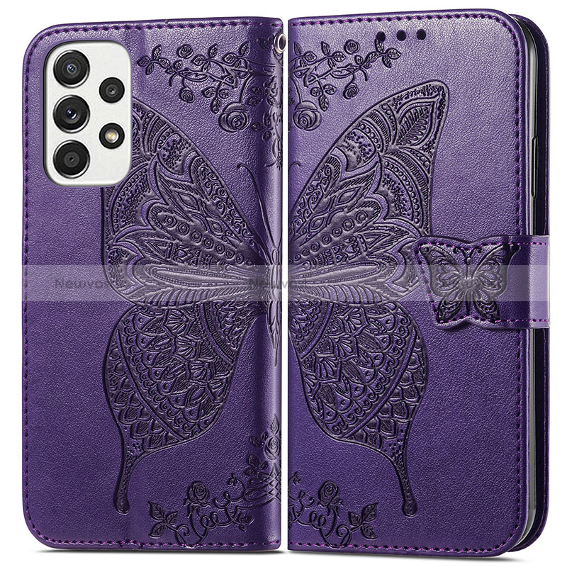 Leather Case Stands Butterfly Flip Cover Holder for Samsung Galaxy A33 5G Purple