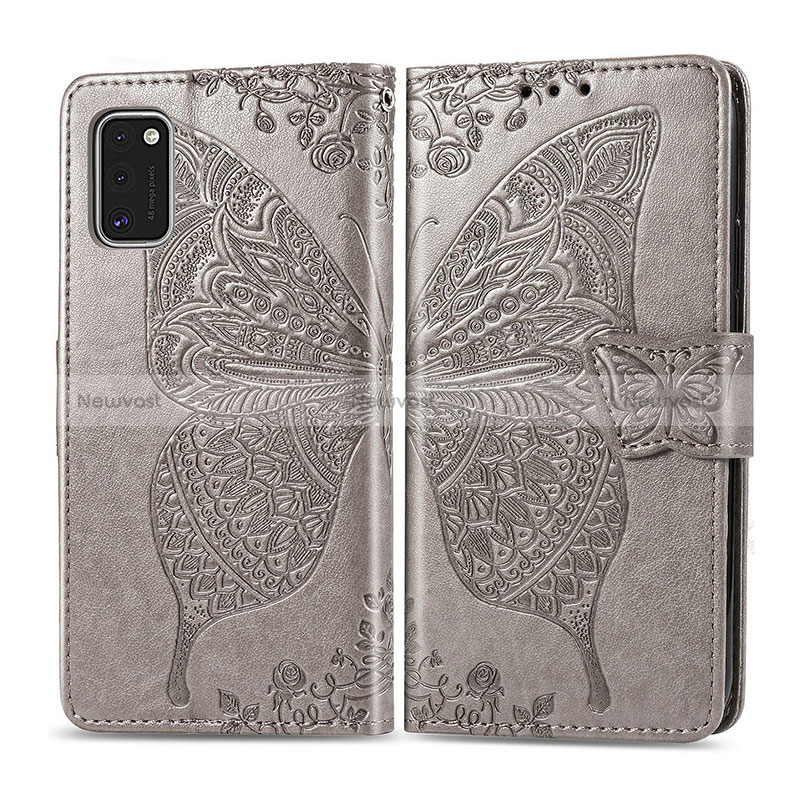 Leather Case Stands Butterfly Flip Cover Holder for Samsung Galaxy A41 Gray