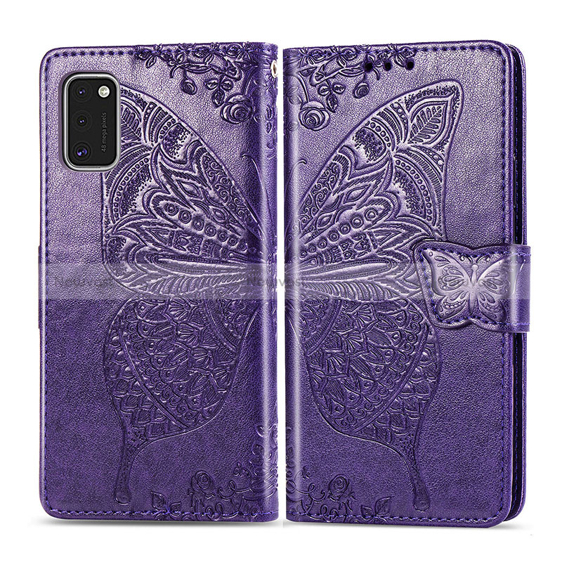 Leather Case Stands Butterfly Flip Cover Holder for Samsung Galaxy A41 Purple