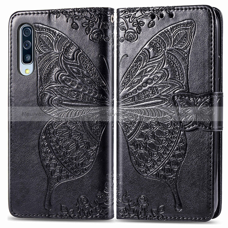 Leather Case Stands Butterfly Flip Cover Holder for Samsung Galaxy A50S Black