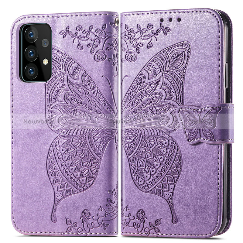 Leather Case Stands Butterfly Flip Cover Holder for Samsung Galaxy A52 5G Clove Purple