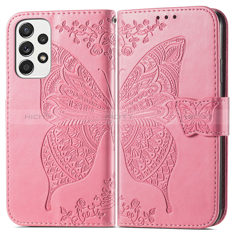 Leather Case Stands Butterfly Flip Cover Holder for Samsung Galaxy A53 5G Hot Pink