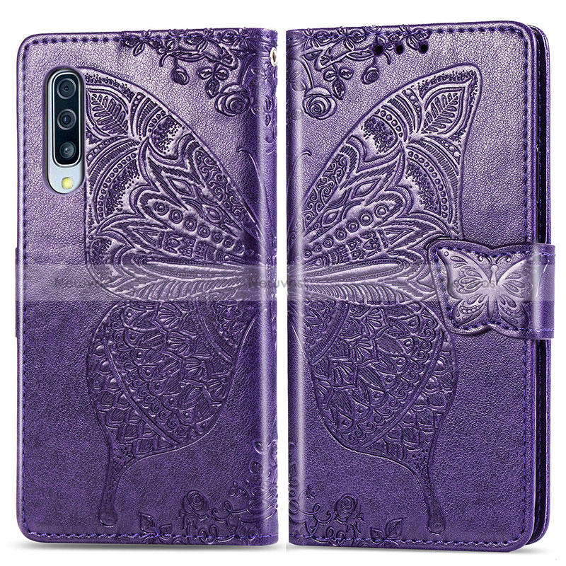 Leather Case Stands Butterfly Flip Cover Holder for Samsung Galaxy A70 Purple