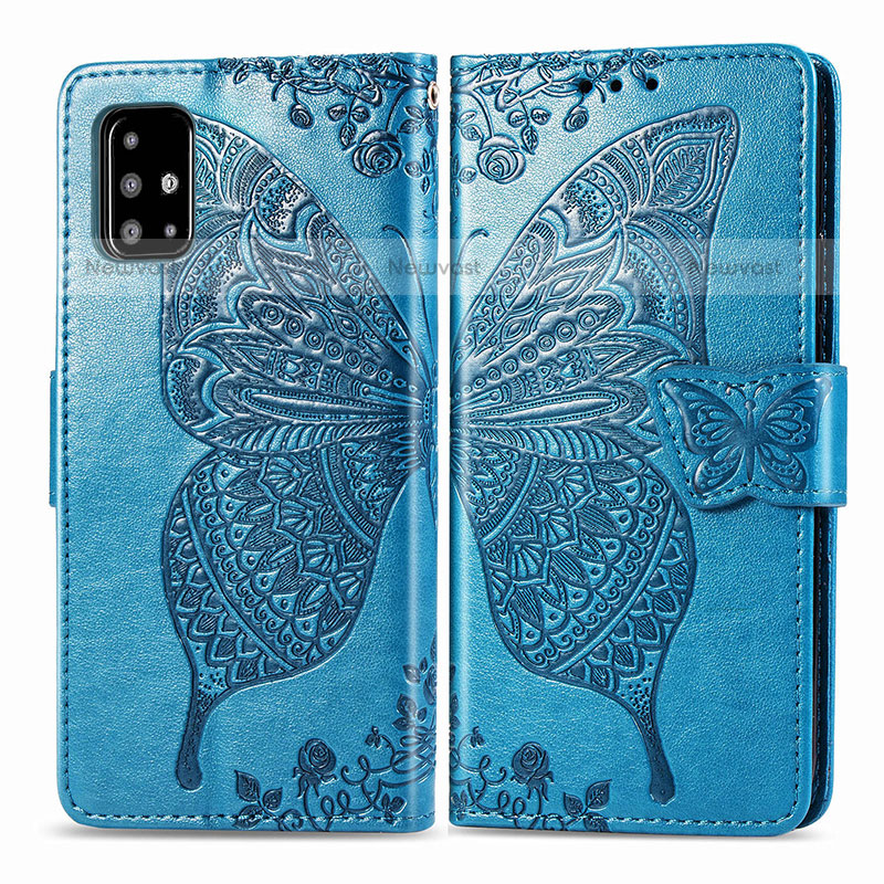 Leather Case Stands Butterfly Flip Cover Holder for Samsung Galaxy A71 4G A715 Blue