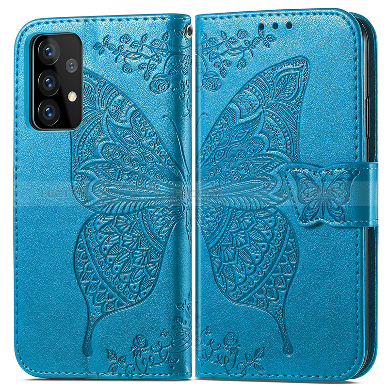 Leather Case Stands Butterfly Flip Cover Holder for Samsung Galaxy A72 4G Blue