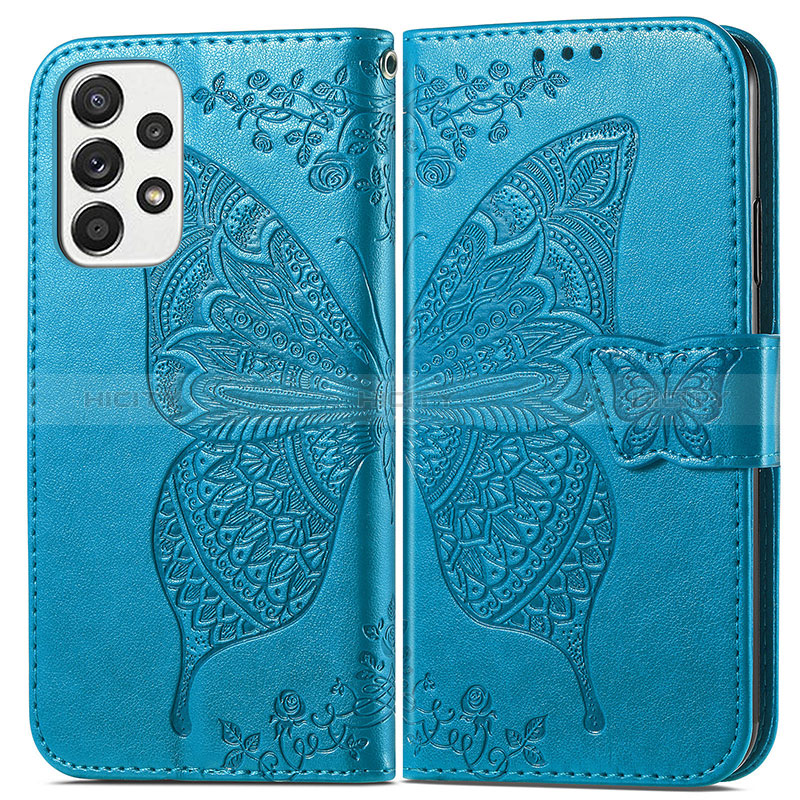 Leather Case Stands Butterfly Flip Cover Holder for Samsung Galaxy A73 5G Blue