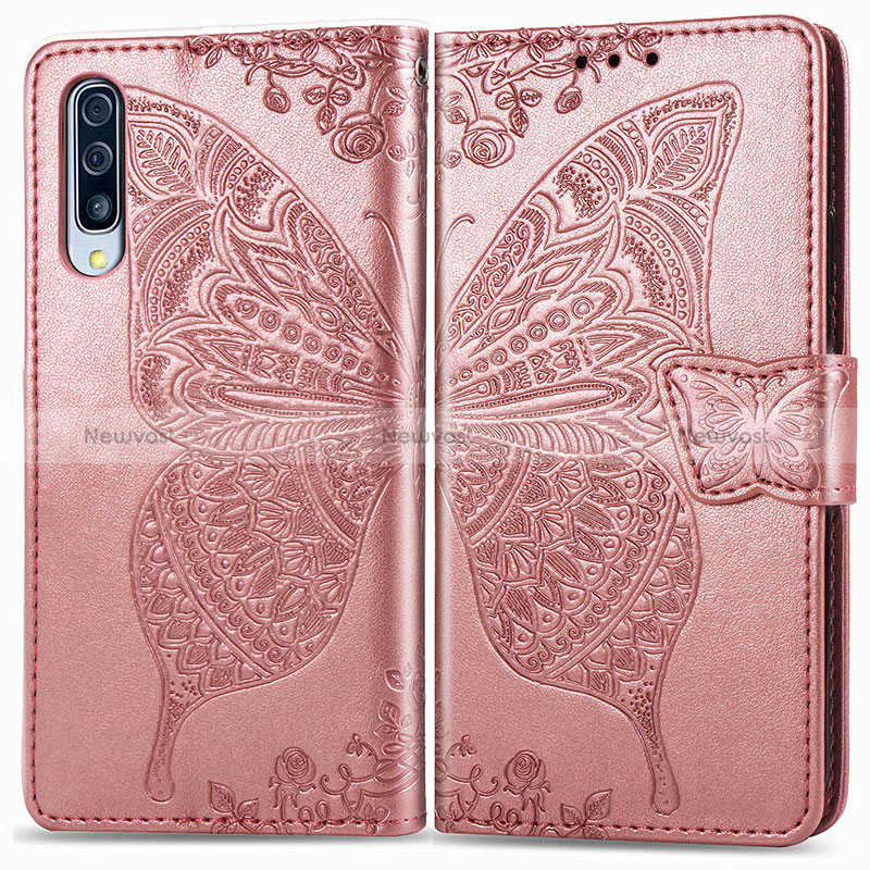 Leather Case Stands Butterfly Flip Cover Holder for Samsung Galaxy A90 5G Pink