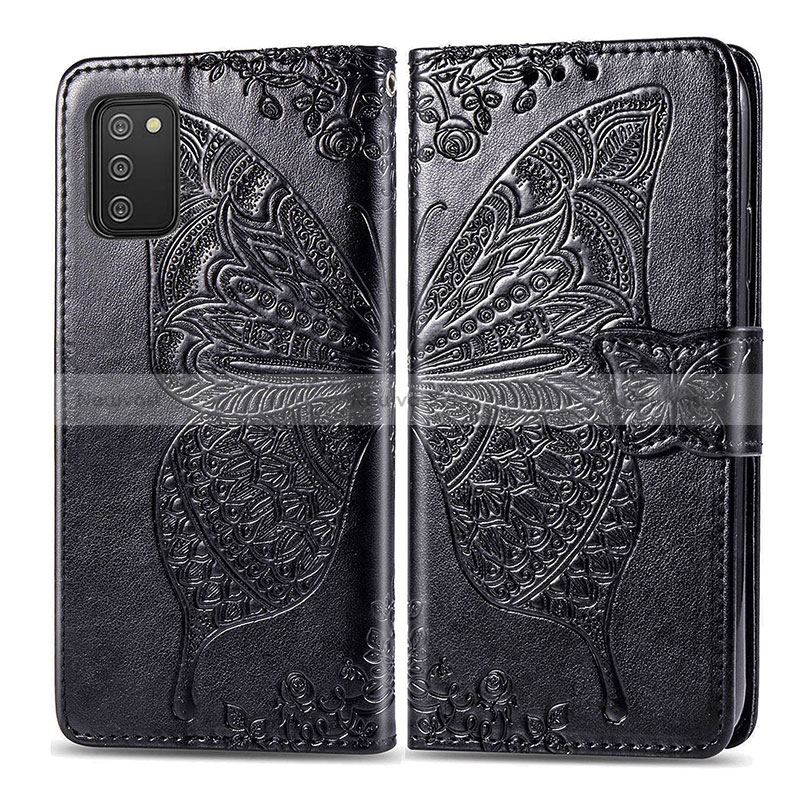 Leather Case Stands Butterfly Flip Cover Holder for Samsung Galaxy F02S SM-E025F Black