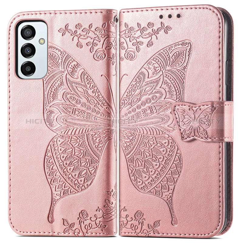 Leather Case Stands Butterfly Flip Cover Holder for Samsung Galaxy F23 5G Pink