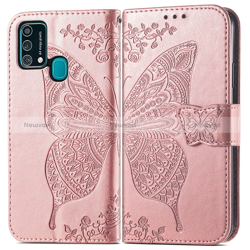 Leather Case Stands Butterfly Flip Cover Holder for Samsung Galaxy F41 Pink