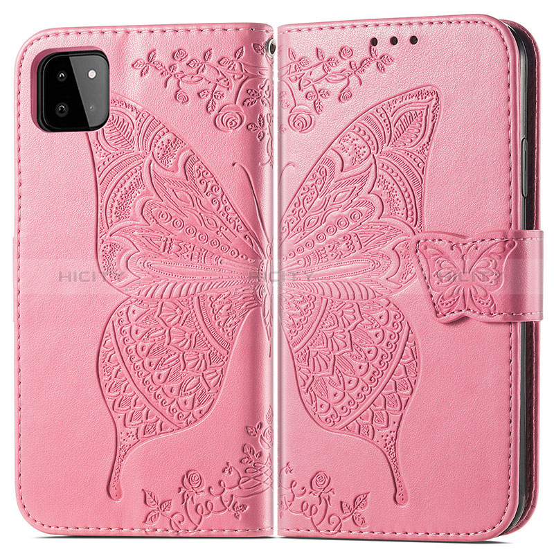 Leather Case Stands Butterfly Flip Cover Holder for Samsung Galaxy F42 5G Hot Pink
