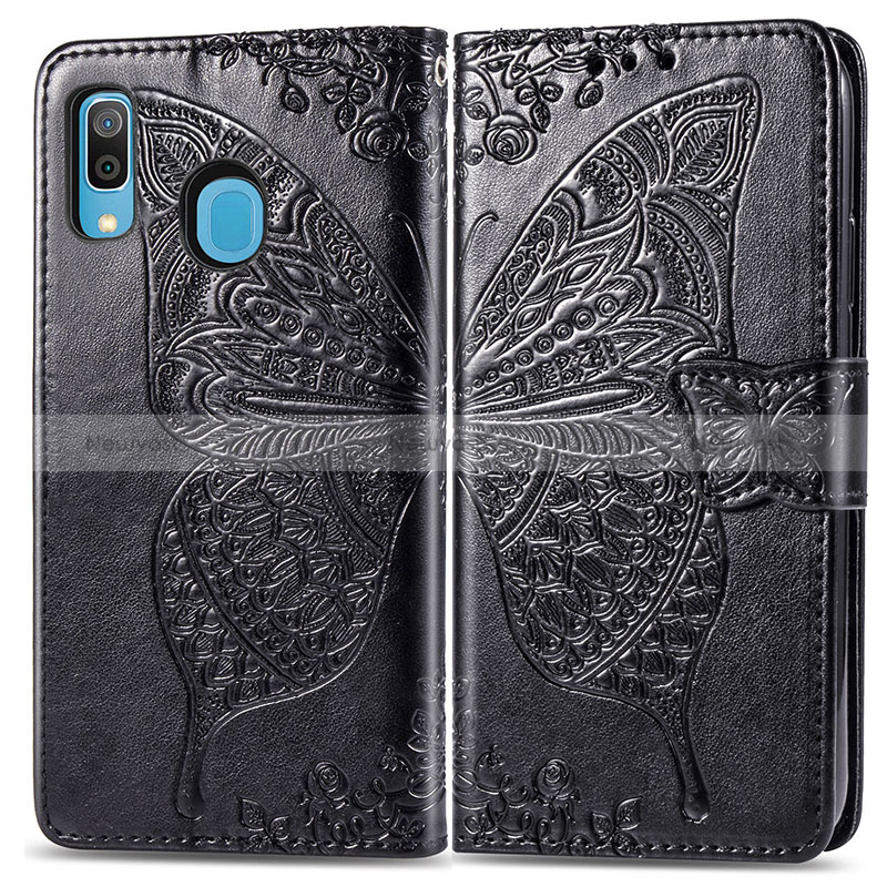 Leather Case Stands Butterfly Flip Cover Holder for Samsung Galaxy M10S Black