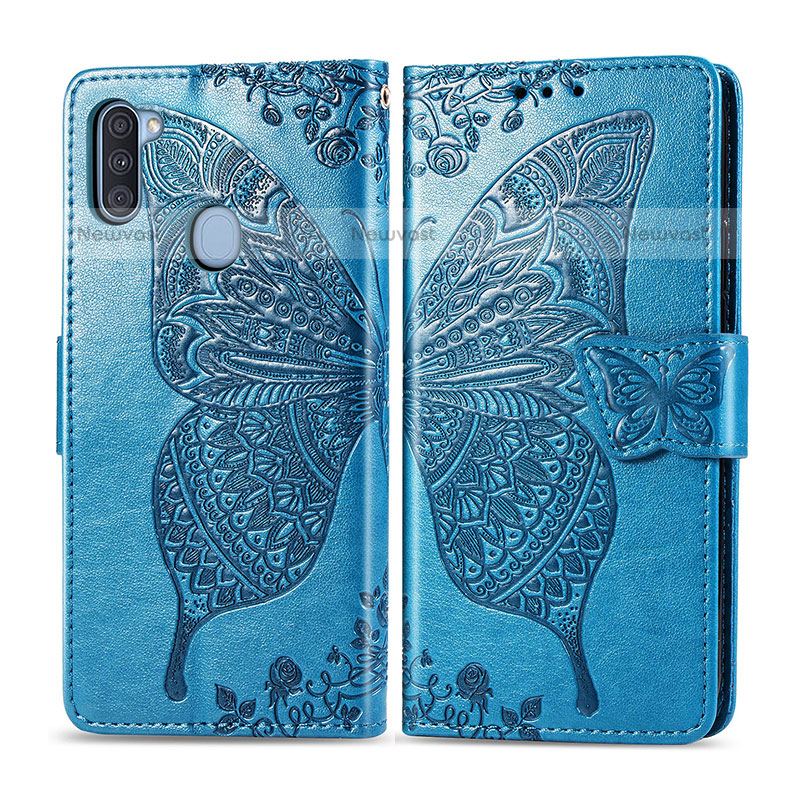 Leather Case Stands Butterfly Flip Cover Holder for Samsung Galaxy M11 Blue