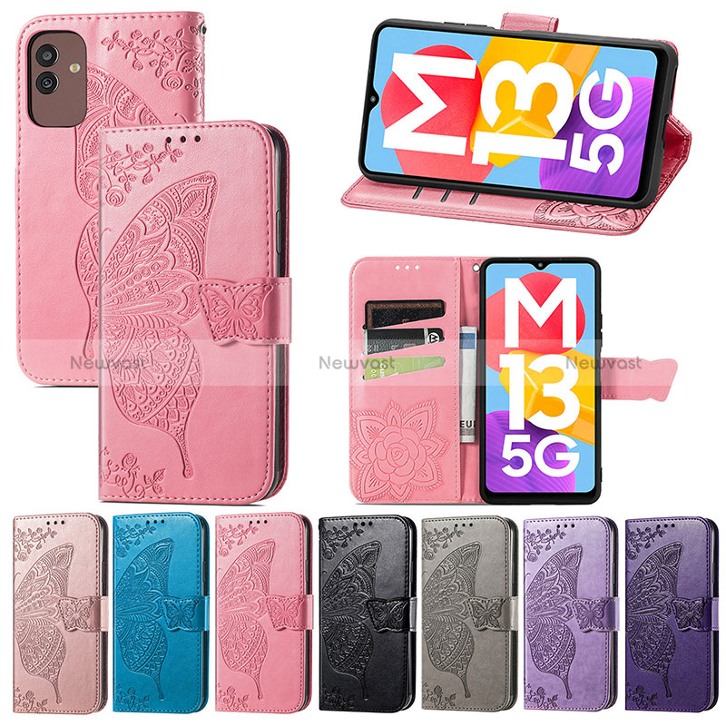 Leather Case Stands Butterfly Flip Cover Holder for Samsung Galaxy M13 5G