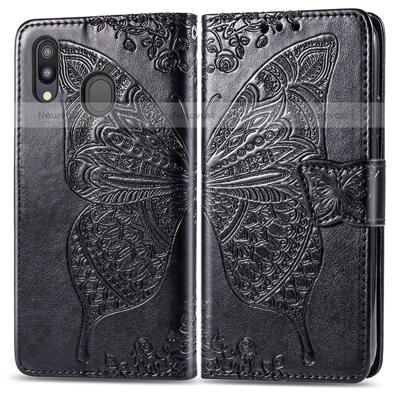 Leather Case Stands Butterfly Flip Cover Holder for Samsung Galaxy M20 Black