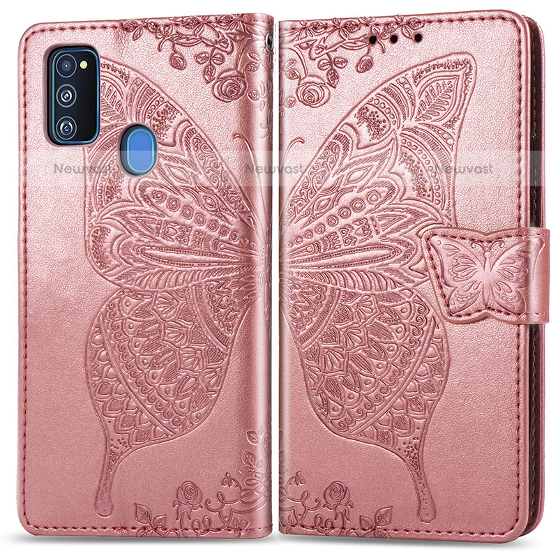 Leather Case Stands Butterfly Flip Cover Holder for Samsung Galaxy M21 Pink