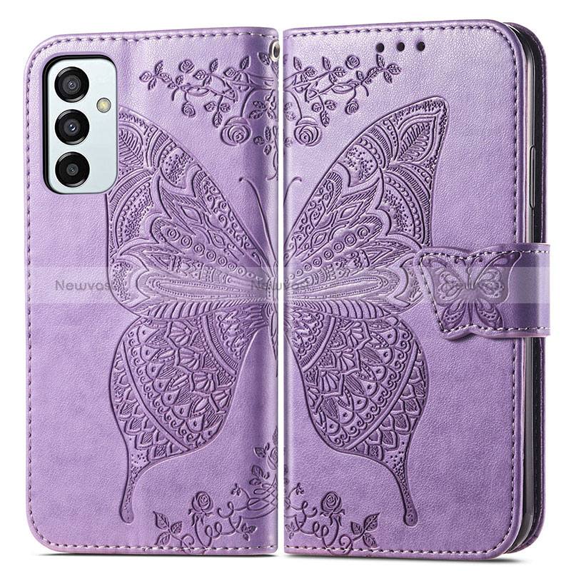 Leather Case Stands Butterfly Flip Cover Holder for Samsung Galaxy M23 5G Clove Purple