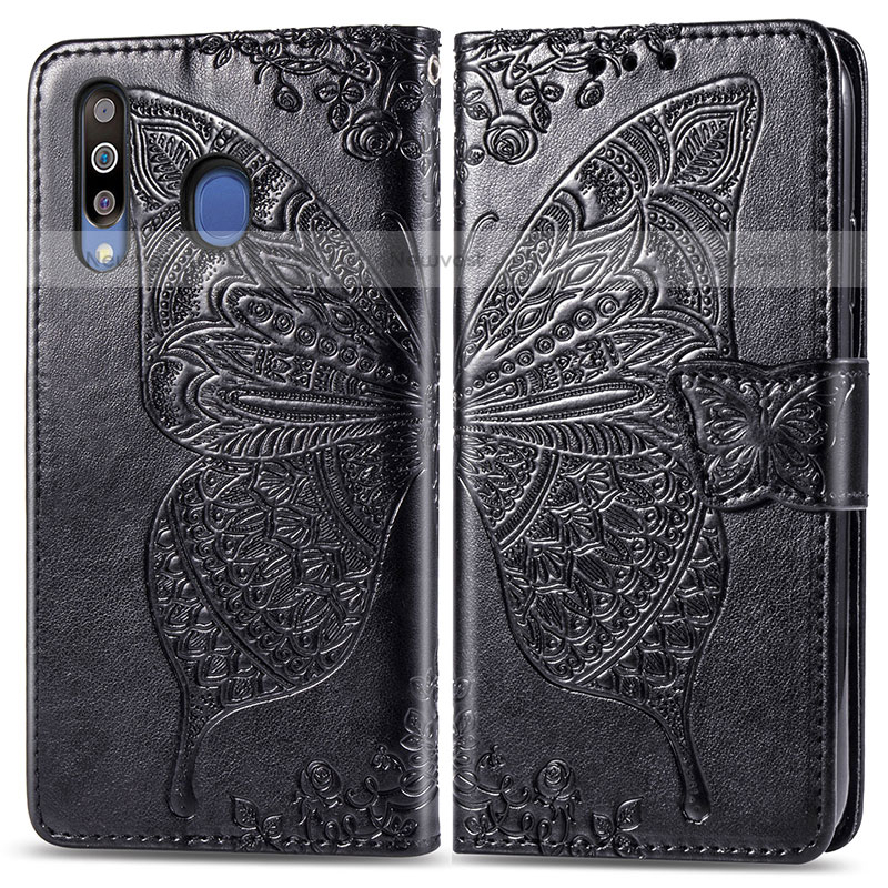 Leather Case Stands Butterfly Flip Cover Holder for Samsung Galaxy M30 Black