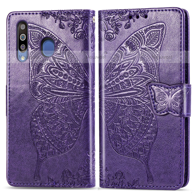 Leather Case Stands Butterfly Flip Cover Holder for Samsung Galaxy M30 Purple