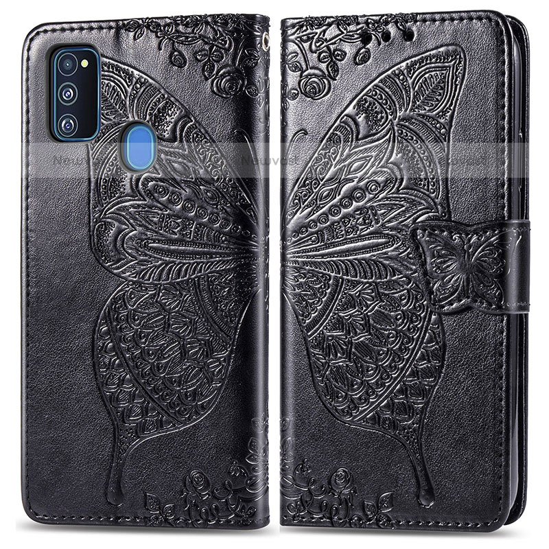 Leather Case Stands Butterfly Flip Cover Holder for Samsung Galaxy M30s Black