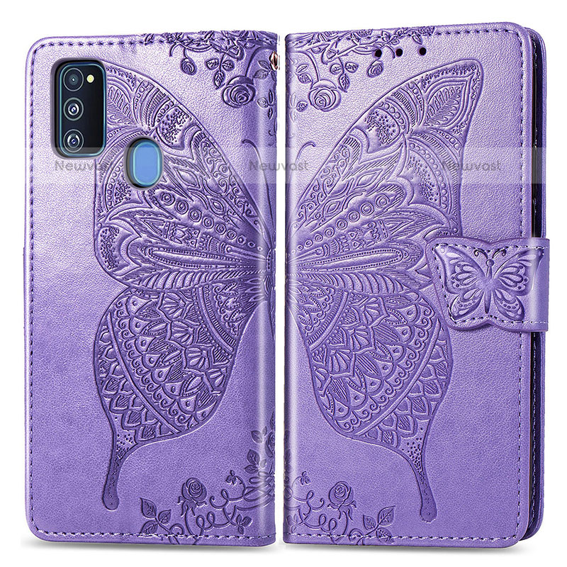 Leather Case Stands Butterfly Flip Cover Holder for Samsung Galaxy M30s Clove Purple