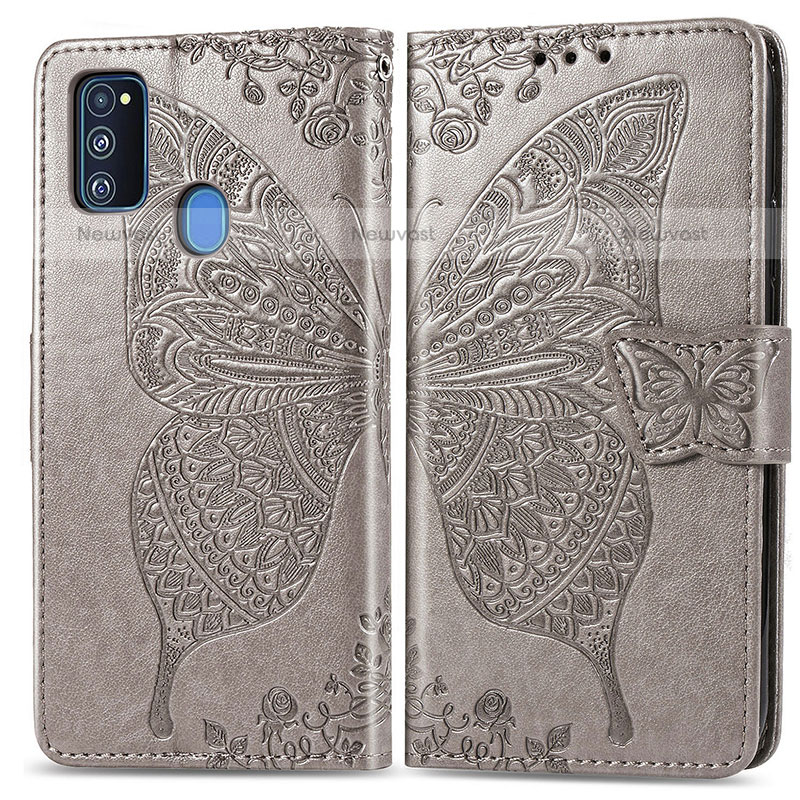 Leather Case Stands Butterfly Flip Cover Holder for Samsung Galaxy M30s Gray