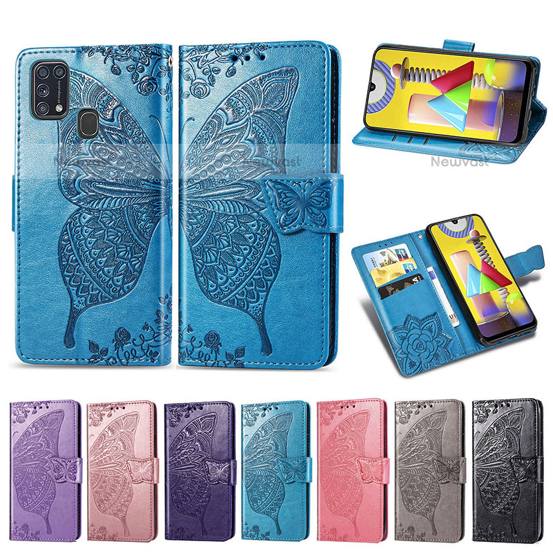 Leather Case Stands Butterfly Flip Cover Holder for Samsung Galaxy M31 Prime Edition