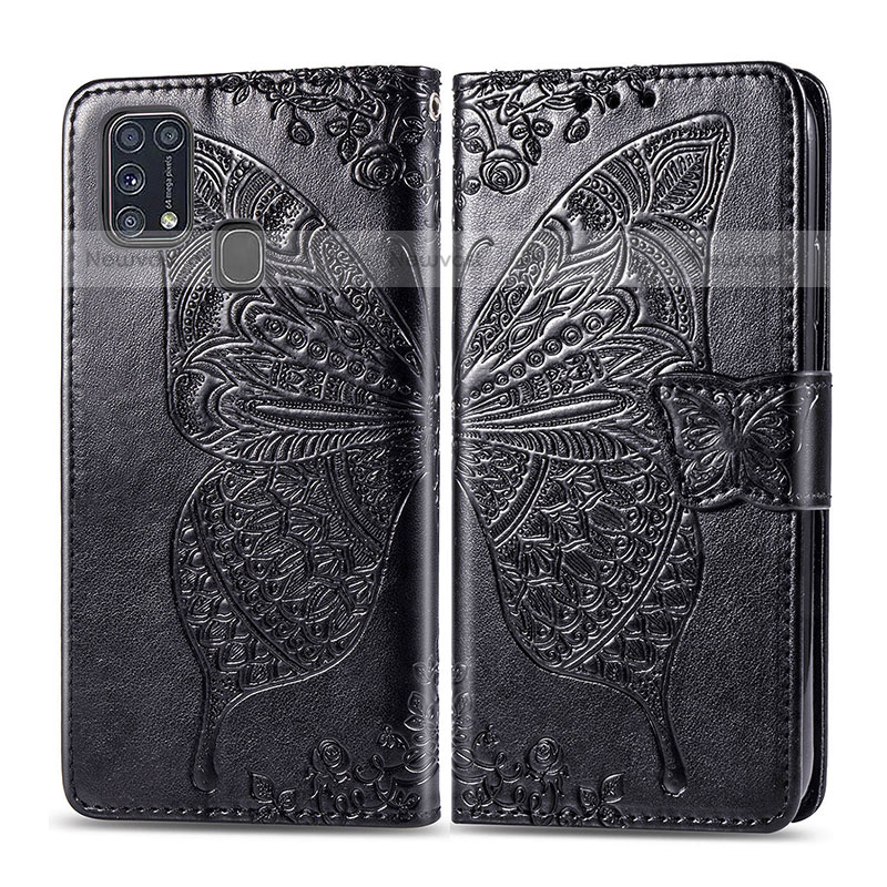 Leather Case Stands Butterfly Flip Cover Holder for Samsung Galaxy M31 Prime Edition Black