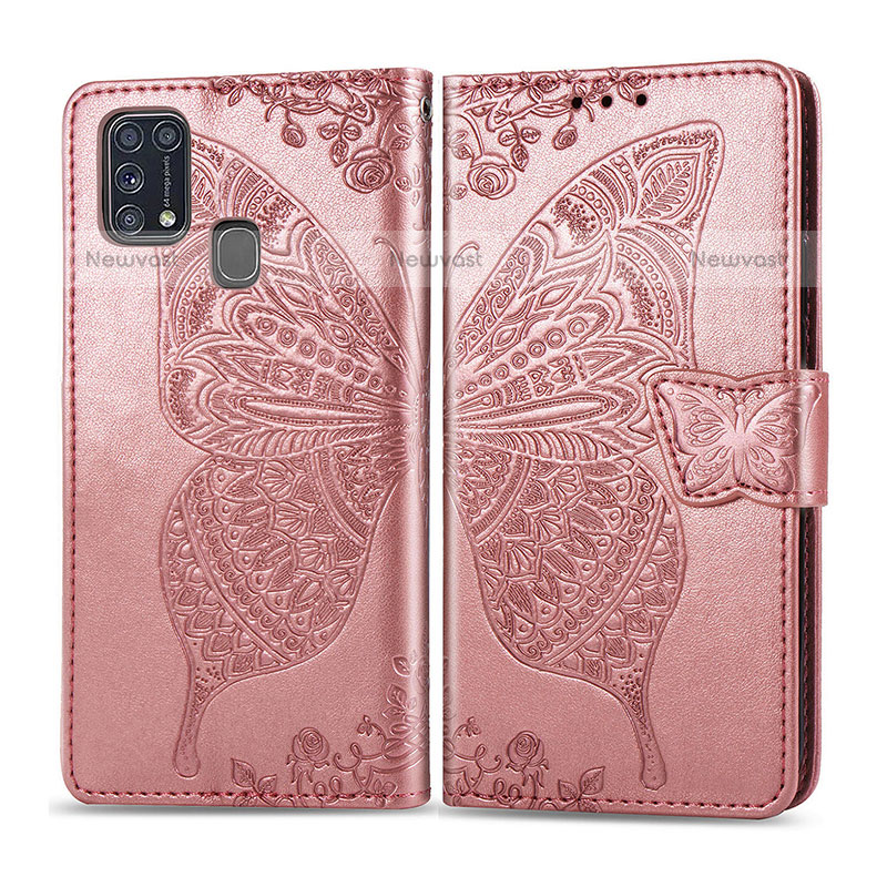 Leather Case Stands Butterfly Flip Cover Holder for Samsung Galaxy M31 Prime Edition Pink