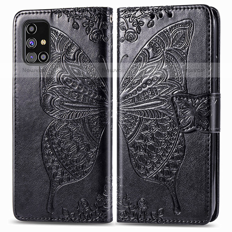 Leather Case Stands Butterfly Flip Cover Holder for Samsung Galaxy M31s Black