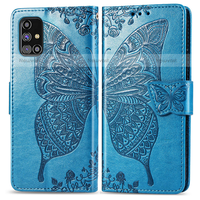 Leather Case Stands Butterfly Flip Cover Holder for Samsung Galaxy M31s Blue