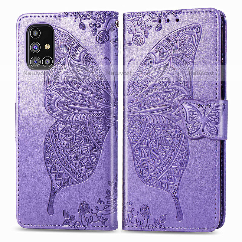 Leather Case Stands Butterfly Flip Cover Holder for Samsung Galaxy M31s Clove Purple