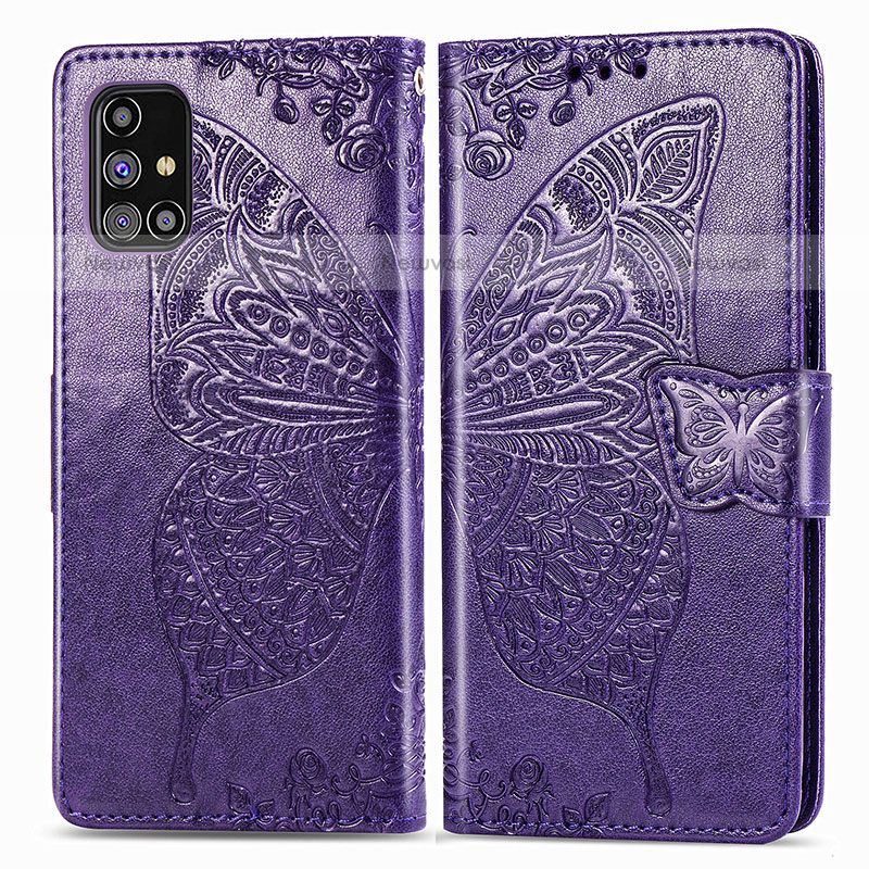 Leather Case Stands Butterfly Flip Cover Holder for Samsung Galaxy M31s Purple