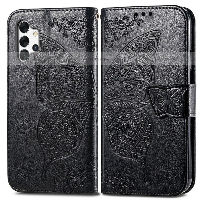 Leather Case Stands Butterfly Flip Cover Holder for Samsung Galaxy M32 5G Black